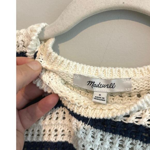 NWT Madewell Crochet-Knit Crewneck Sweater Tank In Bright Ivory Navy Size S - Picture 8 of 8